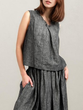 Style We X Chillinen |V Neck Linen Loose Cotton And Linen Tank Top | Women Tanks & Camis